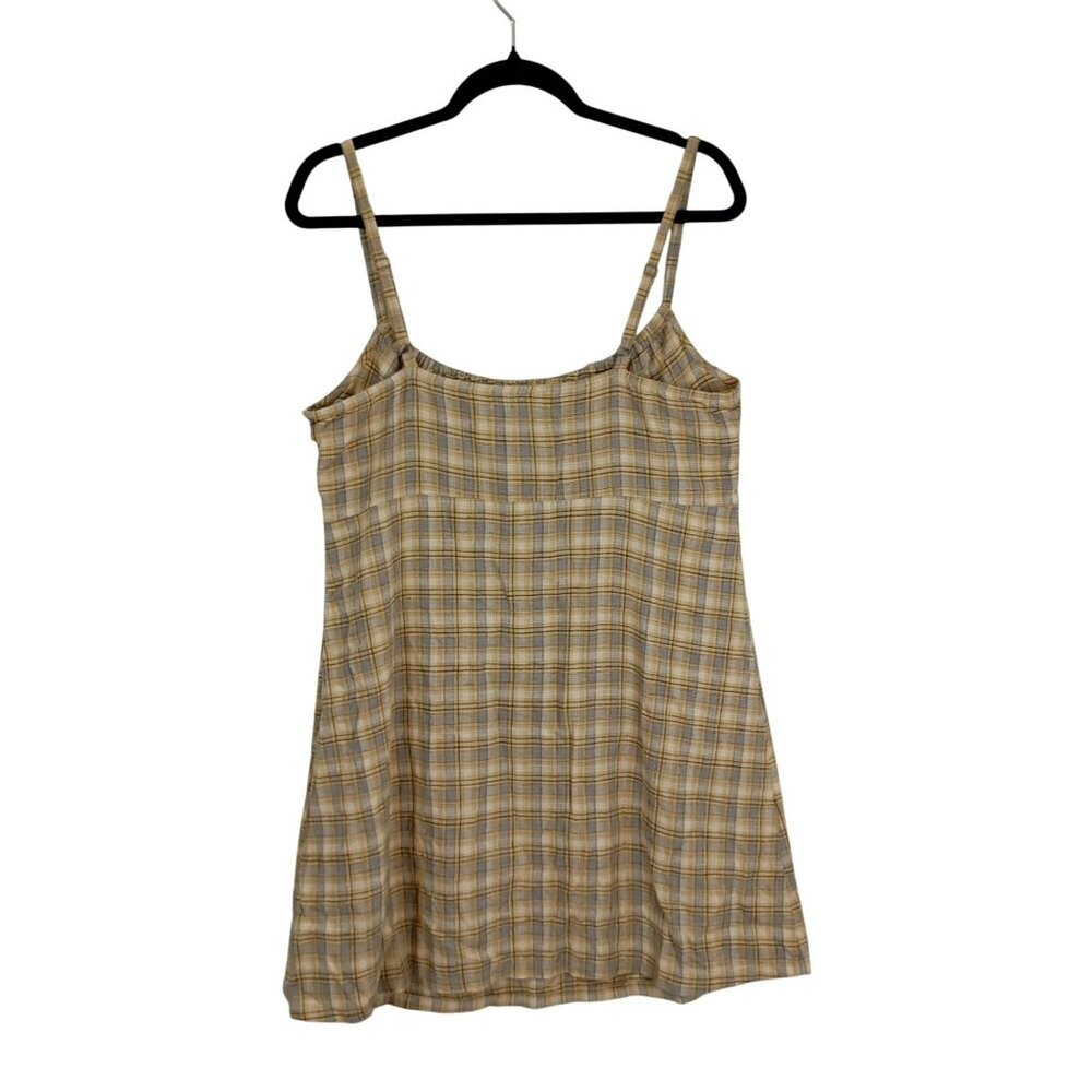 Y2K Urban Outfitters Mini Dress Yellow Plaid Adjustable Strap Size L Womens - Picture 7 of 10